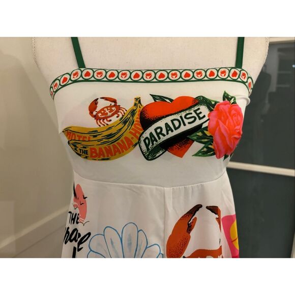 Women's White Spaghetti Strap Smocked Back Colorful Summer Dress Medium - Picture 6 of 9